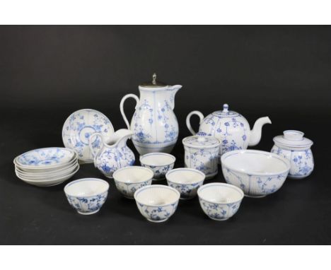 Porcelain tableware: coffee, tea pot, tea cups and saucers, milk  jar, bowl, model: Strawflower, by: Rauenstein Porcelain, Ge