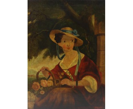 Unknown, early 19th century, portrait of a young lady with a  flower basket, canvas 92 x 68 cm.Onbekend, vroeg 19e eeuw. port
