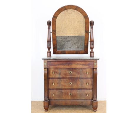 Mahagny Empire commode with marble top and mirror, France 19th  century, h. 187, w. 95, d. 53 cm.Mahonie Empire commode met m