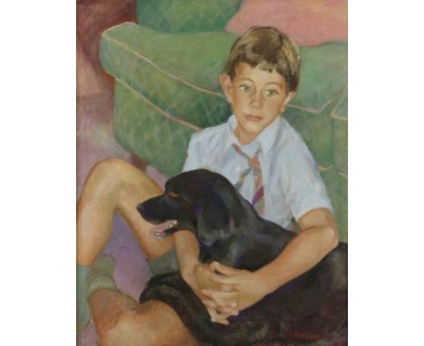 H. MARTINDALE, "portrait boy with dog", signed an dated '93  bottom right, 75 x 59 cm.MARTINDALE, H. met sign. gedat. '93, r.