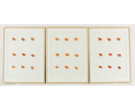 Unkwown, uncl. sign,  A collection of 3 works with flowers, silkscreen 54 x 39 cm.Onbekend, onduid. ges. m.o.,  serie van 3 w