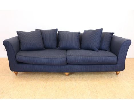 4 seater sofa with blue striped fabric upholstery on turned  wooden legs, h. 76, w. 240, d. 100 cm. (origin: Hotel Seven one 