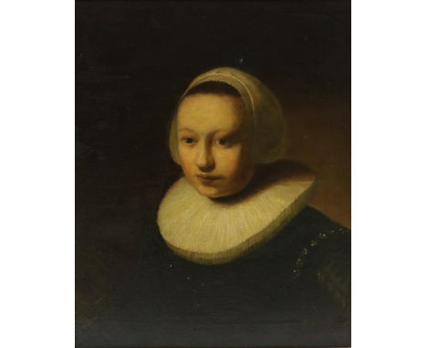 Portrait lady with millstone collar, canvas, illegible signed top  left, 52 x 421 cm.Onbekend, onduid. ges. l.b. Portret dame