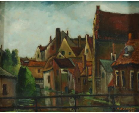 Allegaert, Michelle. sign. and dated. 1949,  City view, oil on canvas 43 x 53 cm.ALLEGAERT M, met sign. en gedat. 1949 Stadsg