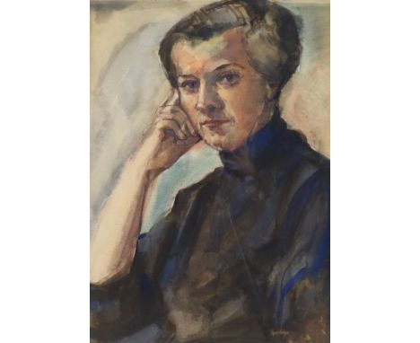 Unknown, portrait of a lady, watercolour, 58 x 41 cm.Onbekend, onduid. ges. r.o.,  Portet van dame, aquarel 58 x 41 cm.