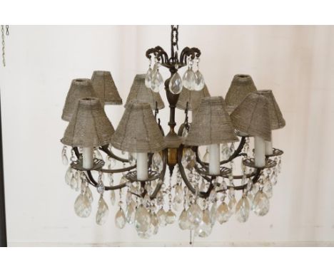 Metal 10-light hanging lamp with icicles and glass bead shades  (origin: Hotel Seven one Seven Amsterdam)Metalen 10-licht han