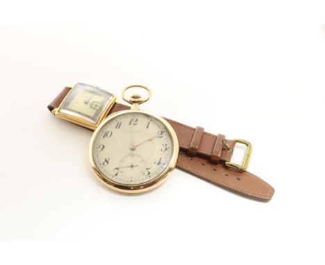 Gold wrist watch and pocket watchLot waarbij gouden zakhorloge met arabische cijfering, gem.  Ulysse Nardin Geneve, br.gew. 6