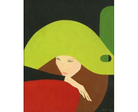 Sign. "Bettine", dated. '91, Abstracted woman's portrait, canvas, 49.5 x 40 cmBETTINE, met sign. en gedat. '91,  Geabstraheer