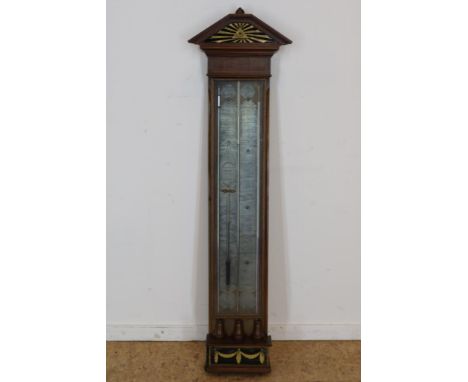 A Dutch mahogany and inlaid contra bak-barometer, sign. J. WALDI  GRONINGEN, 19th century, The pewter plates with barometer, 