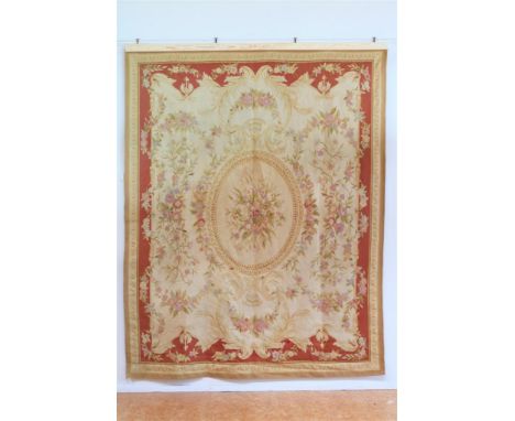 Tapestry Aubusson with decor of flowers, France, 300 x 240 cm.Geweven tapijt, Aubusson met bloemen motieven, Frankrijk, 300 x