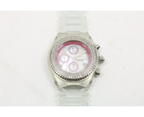 TECHNO MARINE 200 m/660Ft. chronograph, steal watch mounted with  diamonds with plastic strapTECCHNO MARINE 200m/660Ft. chron