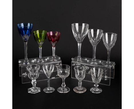 Val Saint Lambert, 'Gevaert' a large collection of coloured and cut crystal goblets.Mostly model Gevaert.&nbsp;- White wine -