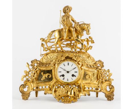 A mantle clock with a 'Horse Rider', gilt bronze. France, 19th century.&nbsp;Binnenwerk gemerkt 'Japy Frères'.&nbsp;Dimension