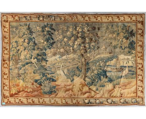 An antique Tapissery, decorated with fauna and flora. 17th century.&nbsp;The carpet has some large 19th or early 20th century