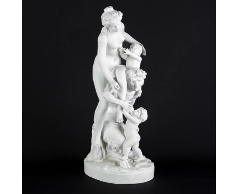 After Claude Michel, CLODION (1738-1814) 'Group with a Satyr'.Bisque porcelain with Sèvres marks.&nbsp;marked on the undersid
