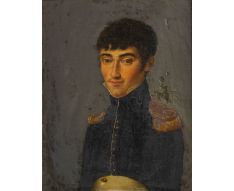 Portrait of a Young Soldier, oil on canvas. Probably Empire period.Condition report: - Restaurations.Dimensions: (W:22 x H:27