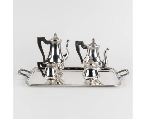 Christofle 'Malmaison' a 5-piece coffee and tea service.&nbsp;Silver-plated metal.&nbsp;Ebonised handles.&nbsp;Signed.&nbsp;H