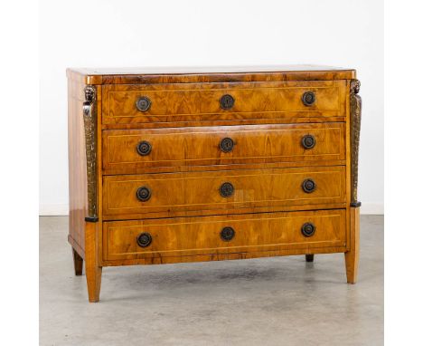 An antique commode, marquetry inlay with a secretaire top drawer. Germany, 18th/19th C.Dimensions: (L:64 x W:128 x H:100 cm)