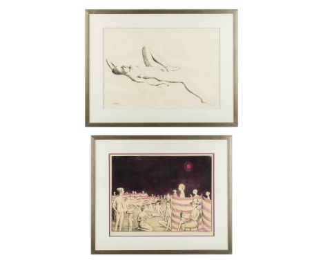 Roland DEVOLDER (1938) 'Drawing and a coloured etching'.Drawing dated 1976 - 68 x 47 cm.&nbsp;Etching numbered 12/30 - 59 x 4