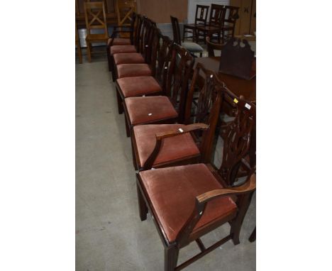 A set of eight (six plus two) mahogany Chippendale revival dining chairs