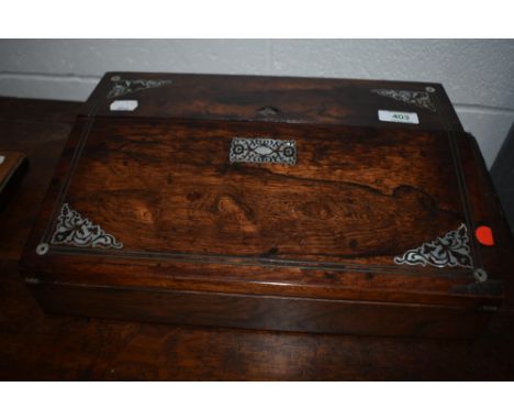 A fine 19th Century Rosewood lap desk having fitted interior and inlaid mother of pearl decoration, lovely compact size, widt
