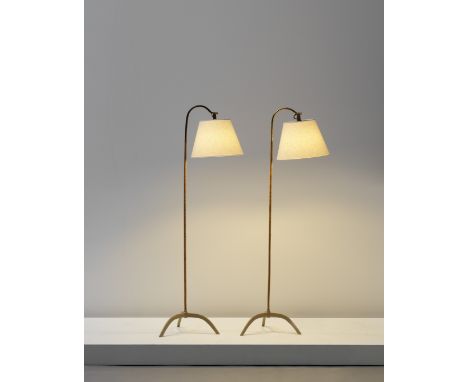 Paavo TynellPair of standard lamps, model no. 9609/10502, from the 'Humoresque' series, 1950sPainted metal, cane bound brass,
