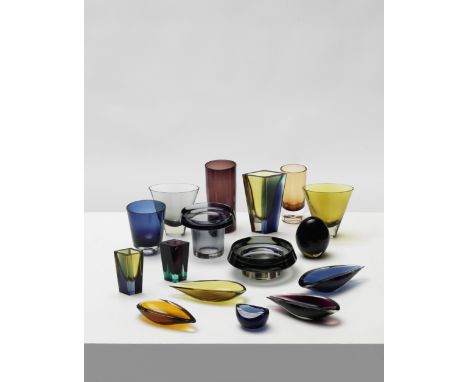 KAJ FRANCKGroup of twelve vases and four dishes, model nos. KF 113, 208, 210 (Willowleaf), 212, 215, 233, 1953-1965Coloured b