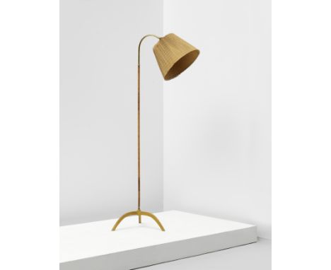 Paavo TynellStandard lamp, model no. 9609/10502, from the 'Humoresque' series, 1950sBrass, cane, painted metal, original pape