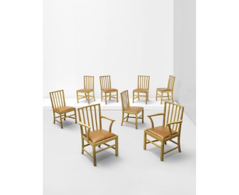 Attributed to Edward BarnsleySet of six dining chairs and two armchairs, designed for the coronation of Edward VIII, 1936, pr