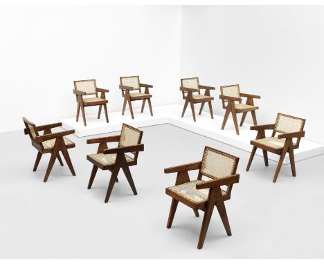 Pierre JeanneretSet of eight 'Office' armchairs, model no. PJ-SI-28-D, designed for the administrative buildings, Chandigarh,