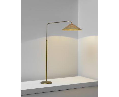 Angelo LeliiAdjustable standard lamp, model no. 12247, 1950sPainted metal, brass, fabric shade.180 x 85 x 33 cm highManufactu