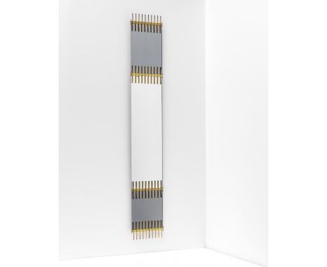 Ettore Sottsass JR.Rare mirror, circa 1957Mirrored glass, coloured mirrored glass, brass.194.5 x 30.5 x 3 cm Manufactured by 