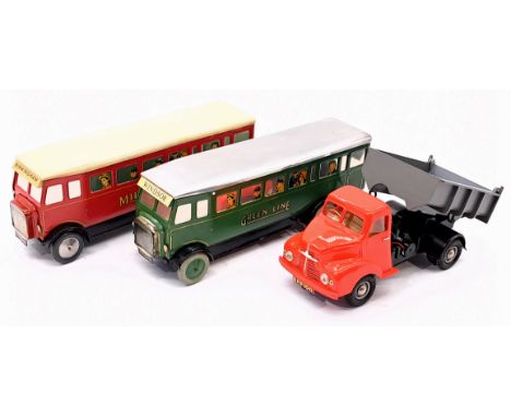 Tinplate and Plastic trio including: (1) Chad Valley Midland Bus, clockwork, repainting around grill, 12"/31cm; (2) Chad Vall