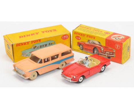 Dinky Toys A Pair - (1) 114 Triumph Spitfire Sports Car - Red body, cream interior with figure driver, silver trim and spun h