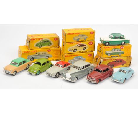 Dinky Toys&nbsp; A Group Of 7 To Include 167 AC Aceca - Red and Grey, 175 Hillman Minx Two-tone Beige and green, 181 Volkswag