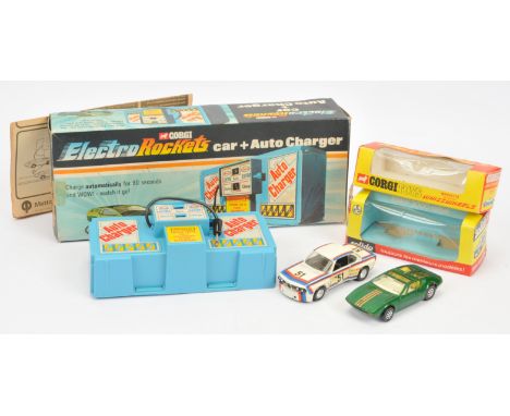 Solido Toys 25 BMW 3000 Turbo White with blue and red stripes, Corgi toys 203 Mangusta - green (broken aerial) and Rockets&nb