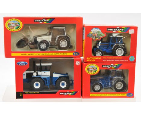 Britains&nbsp; Tractors Group Of 4 - (1)9527 Ford 5610 - Blue and white, (2) 9442 Ford 8730 Blue and white, (3) 09638 Valmet 