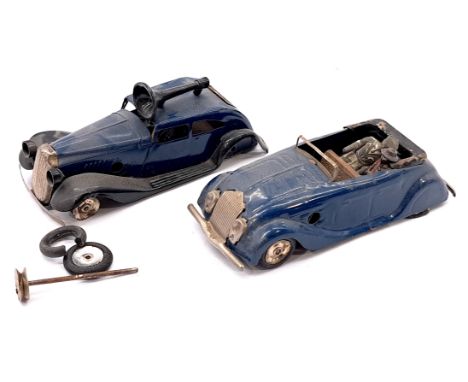 Triang Minic pair including: (1) 29M Traffic Control Police Car, with figures; (2) 14M Streamlined Sports Tourer, with figure