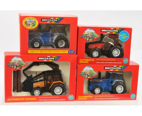 Britains&nbsp; Tractors Group Of 4 - (1) 9442 Ford 8730 Blue and white, (2) 9527 Ford 5610 Blue and White, (3) 42107 Ford FW3
