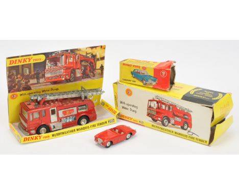Dinky Toys 286 Marquis Merryweather Fire Engine - Metallic red, 135 Triumph - EMPTY BOX ONLY and Corgi Toys Unboxed Austin He