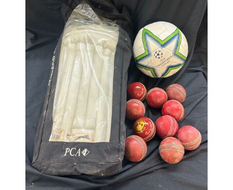 Selection of cricket items to include balls and shields