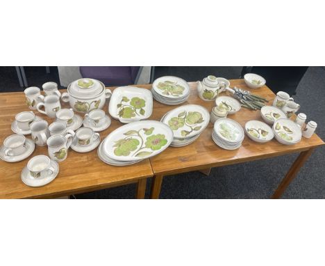 Large part Denby ware dinner service to include plates, cups, lidded tureen etc