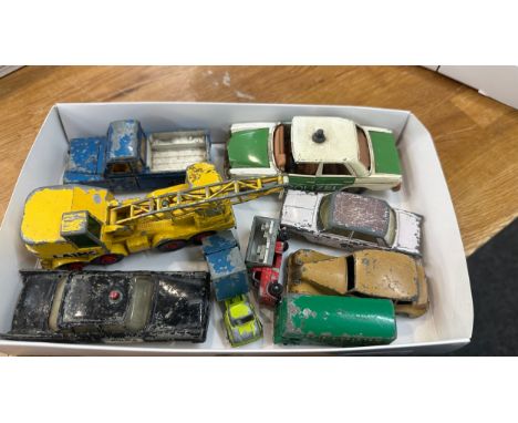 Selection of vintage die cast vehicles to include Corgi Mercedes Benz 240 D, Dinky Toys Land Rover etc