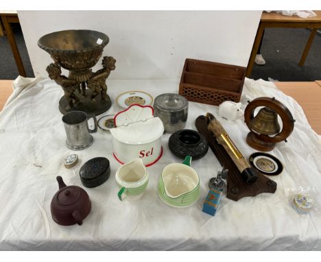 Selection of collectables includes centerpiece, thermometer etc