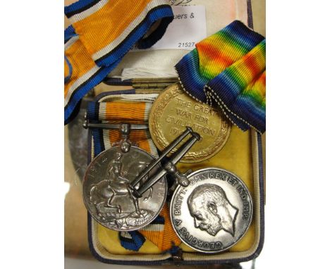 A WWI pair to 8034 Pte H T Mspsted Camb R; together with a WWI BWM to 146639 R Broomfield C Y S, R N