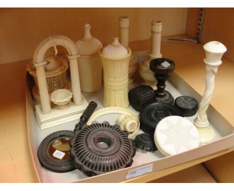 A collection of 19th century ivory to inc a pair of vases, trinket boxes etc; together with a quantity of ebony