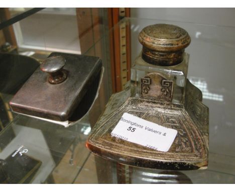 A HM silver inkwell; together with a blotter