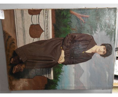 Greek School (19th/20th century): An oil on canvas depicting a portrait of a lady, signed lower right 