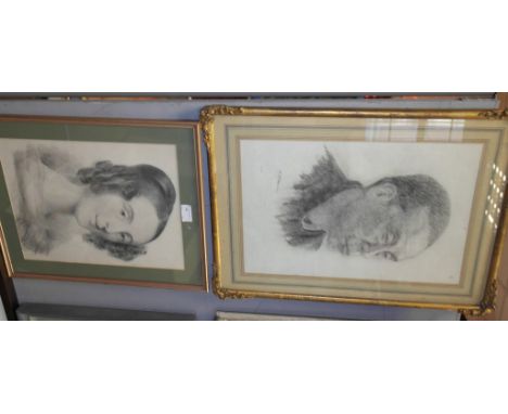 English School (19th/20th century): Portrait of an Oriental figure, pencil study, signed lower left, in good quality gilt fra