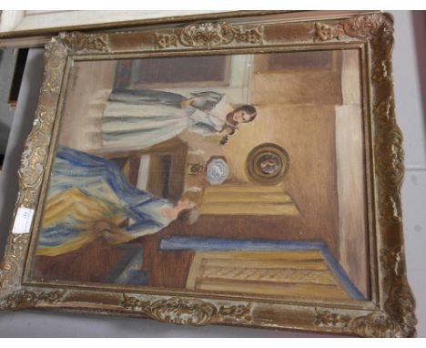 An oil on canvas depicting a lady playing the violin